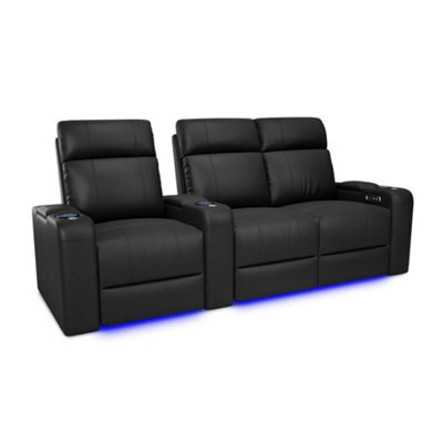 Valencia Piacenza Power Headrest Home Theater Seating Row Of 3 Loveseat Right Black Nappa Leather Power Recliner Led Cup Holder - image 1