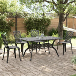 Berkfield 5 Piece Garden Dining Set Black Cast Aluminium - thumbnail 1