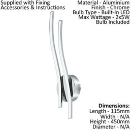 Modern Chrome Plated Wall Light - 2 Pack With White Led Shades - thumbnail 2