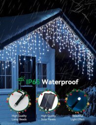 Aigostar Solar Powered Icicle Outdoor Christmas Lights 5M Cool White - thumbnail 2