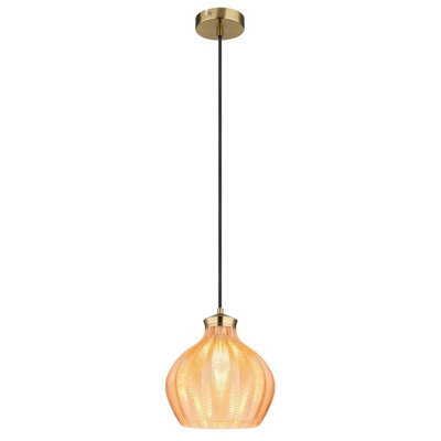 Luminosa Lighting Luminosa Jessica Dome Pendant Ceiling Light Gold Colours Matt Amber Glass Shade 1X E27 - image 1