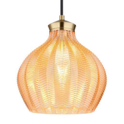 Luminosa Lighting Luminosa Jessica Dome Pendant Ceiling Light Gold Colours Matt Amber Glass Shade 1X E27 - thumbnail 3