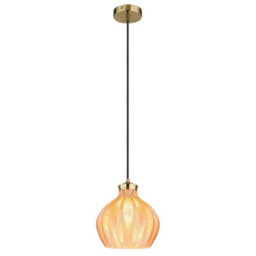 Luminosa Lighting Luminosa Jessica Dome Pendant Ceiling Light Gold Colours Matt Amber Glass Shade 1X E27 - thumbnail 1