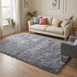 Oxford Homeware Shaggy Rug Anti-Slip Washable Soft Fluffy Living Room And Bedroom Rug (Grey, 120X170Cm) - thumbnail 1