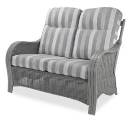 Desser Turin Grey Rattan 2 Seater Sofa & 2 Armchairs Indoor Real Cane Wicker Conservatory Suite W/ Uk Sewn Duke Grey Stripe Fabric - thumbnail 2