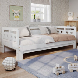 BTM Daybed Cabin Bed Wooden 3Ft Single Sofa Guest Bed Pull Out Trundle Heart-Shaped Children Adults 90X190 Cm White - thumbnail 3