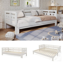 BTM Daybed Cabin Bed Wooden 3Ft Single Sofa Guest Bed Pull Out Trundle Heart-Shaped Children Adults 90X190 Cm White