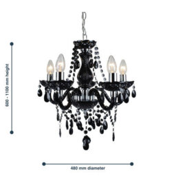 First Choice Lighting Set Of 2 Black And Chrome Marie Therese Style 5 X 40W Chandelier - thumbnail 6