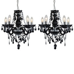 First Choice Lighting Set Of 2 Black And Chrome Marie Therese Style 5 X 40W Chandelier
