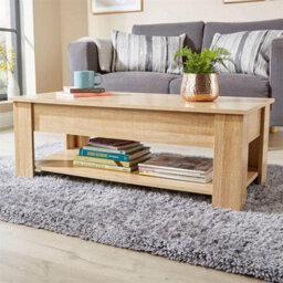 Oak Lift Up Coffee Table With Storage Shelf Living Room Home Furniture - thumbnail 1