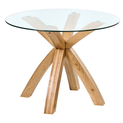 Beliani Dining Table Yapp Light Brown 100 Cm 100 Cm Tempered Glass - image 1