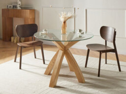 Beliani Dining Table Yapp Light Brown 100 Cm 100 Cm Tempered Glass - thumbnail 2