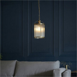 Loops 2 Pack Hanging Ceiling Pendant Light - Antique Brass Plate & Clear Ribbed Glass - 10W Led E27 - thumbnail 4