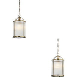 Loops 2 Pack Hanging Ceiling Pendant Light - Antique Brass Plate & Clear Ribbed Glass - 10W Led E27 - thumbnail 1