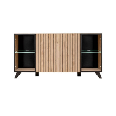 Arte Liam Display Cabinet 160Cm - Oak Hickory & Black Contemporary Elegance With Led-Lit Glass Doors - image 1