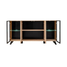Arte Liam Display Cabinet 160Cm - Oak Hickory & Black Contemporary Elegance With Led-Lit Glass Doors - thumbnail 2