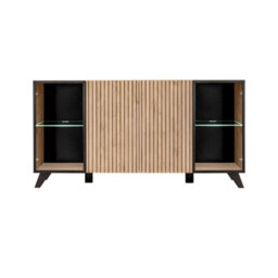 Arte Liam Display Cabinet 160Cm - Oak Hickory & Black Contemporary Elegance With Led-Lit Glass Doors - thumbnail 1