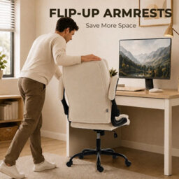Ergonomic Office Chair, Desk Chair With Flip-Up Armrest, Pocket Springs, Beige - thumbnail 4