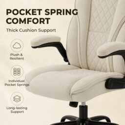 Ergonomic Office Chair, Desk Chair With Flip-Up Armrest, Pocket Springs, Beige - thumbnail 3