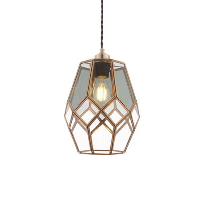 Luminosa Lighting Luminosa Ripley 1 Light Pendant Antique Solid Brass With, Smoked Glass Detail, E27 - image 1