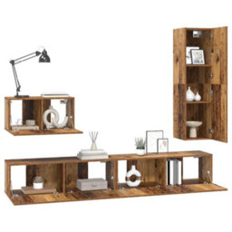Berkfield With Drawer 4 Pcs Old Wood 30.5 X 30 X 110 Cm Engineered Wood - thumbnail 3