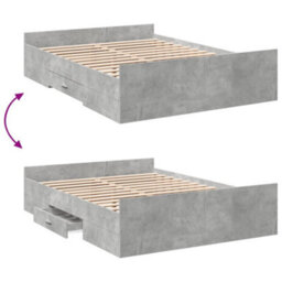 Berkfield Bed Frame With Drawers Without Mattress Concrete Grey 135X190 Cm Double - thumbnail 7