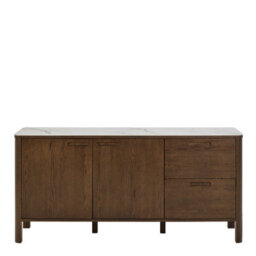 Wyld Haus Cork Oak Veneer Sideboard With Cream Ceramic Top 2 Doors 2 Drawers - thumbnail 3
