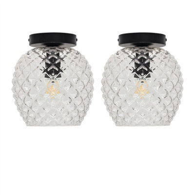 First Choice Lighting Set Of 2 Baine - Clear Textured Glass Black Ceiling Light Fittings - image 1