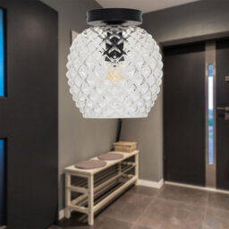First Choice Lighting Set Of 2 Baine - Clear Textured Glass Black Ceiling Light Fittings - thumbnail 4