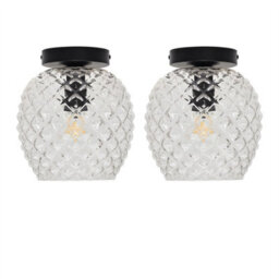 First Choice Lighting Set Of 2 Baine - Clear Textured Glass Black Ceiling Light Fittings - thumbnail 1