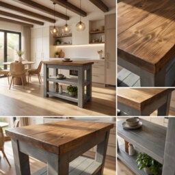 L100Xw72Cm Rowan Kitchen Island / Breakfast Bar / Rustic Grey Painted Island - thumbnail 8