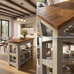 L100Xw72Cm Rowan Kitchen Island / Breakfast Bar / Rustic Grey Painted Island - thumbnail 5