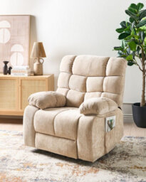 Beliani Electric Recliner Chair Ares With Footrest Fabric Beige - thumbnail 2