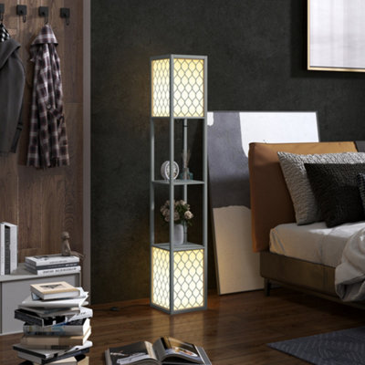 Homcom 2-Light Modern Floor Lamp With Shelves For Living Room, Bedroom, Grey - image 1