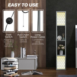 Homcom 2-Light Modern Floor Lamp With Shelves For Living Room, Bedroom, Grey - thumbnail 6