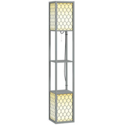 Homcom 2-Light Modern Floor Lamp With Shelves For Living Room, Bedroom, Grey - thumbnail 2
