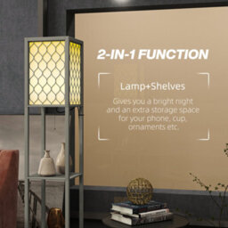 Homcom 2-Light Modern Floor Lamp With Shelves For Living Room, Bedroom, Grey - thumbnail 4