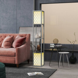 Homcom 2-Light Modern Floor Lamp With Shelves For Living Room, Bedroom, Grey - thumbnail 8
