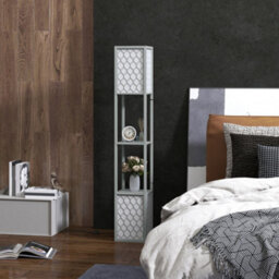 Homcom 2-Light Modern Floor Lamp With Shelves For Living Room, Bedroom, Grey - thumbnail 9