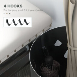 Homcom Metal Umbrella Stand, Hollowed Umbrella Basket With 4 Hooks And Drip Tray - thumbnail 6