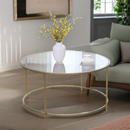 Rafaelo Mobilia Industrial Tempered Glass Round Coffee Table Gold - thumbnail 2