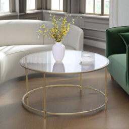 Rafaelo Mobilia Industrial Tempered Glass Round Coffee Table Gold - thumbnail 3