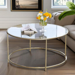 Rafaelo Mobilia Industrial Tempered Glass Round Coffee Table Gold - thumbnail 4