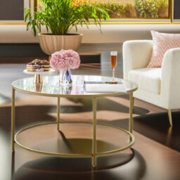 Rafaelo Mobilia Industrial Tempered Glass Round Coffee Table Gold - thumbnail 5