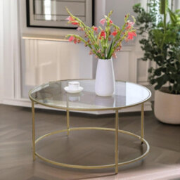 Rafaelo Mobilia Industrial Tempered Glass Round Coffee Table Gold - thumbnail 6