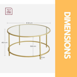 Rafaelo Mobilia Industrial Tempered Glass Round Coffee Table Gold - thumbnail 7