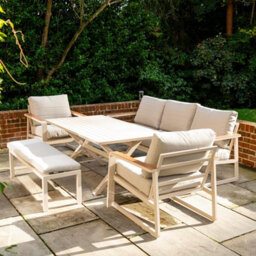 Garden Gear Seville 7 Seater Luxury Aluminium Sofa Set Outdoor Garden Furniture Dining Lounge Set 5 Piece Cream Cushions - thumbnail 2
