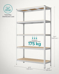 Songmics 5-Level Shelving Rack, Storage Organising Shelf, Boltless Assembly, Garage Organizer, Heavy Duty, Silver - thumbnail 2