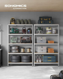 Songmics 5-Level Shelving Rack, Storage Organising Shelf, Boltless Assembly, Garage Organizer, Heavy Duty, Silver - thumbnail 9