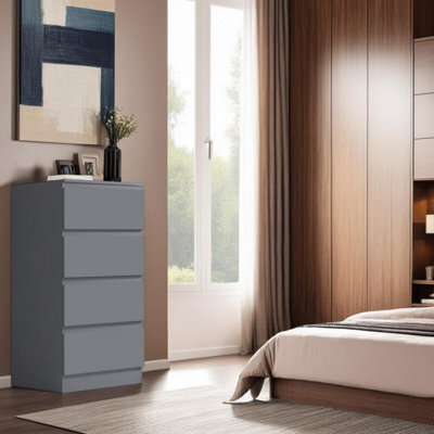 FWSTYLE 4 Drawer Chest Of Drawers Dark Grey Bedroom Furniture - image 1